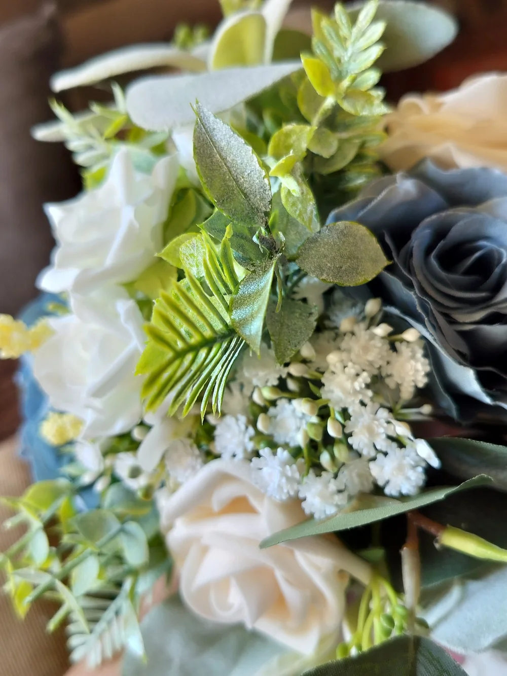 Blue and Cream With Assorted Greens Artificial Rose Arrangement - Home Accents